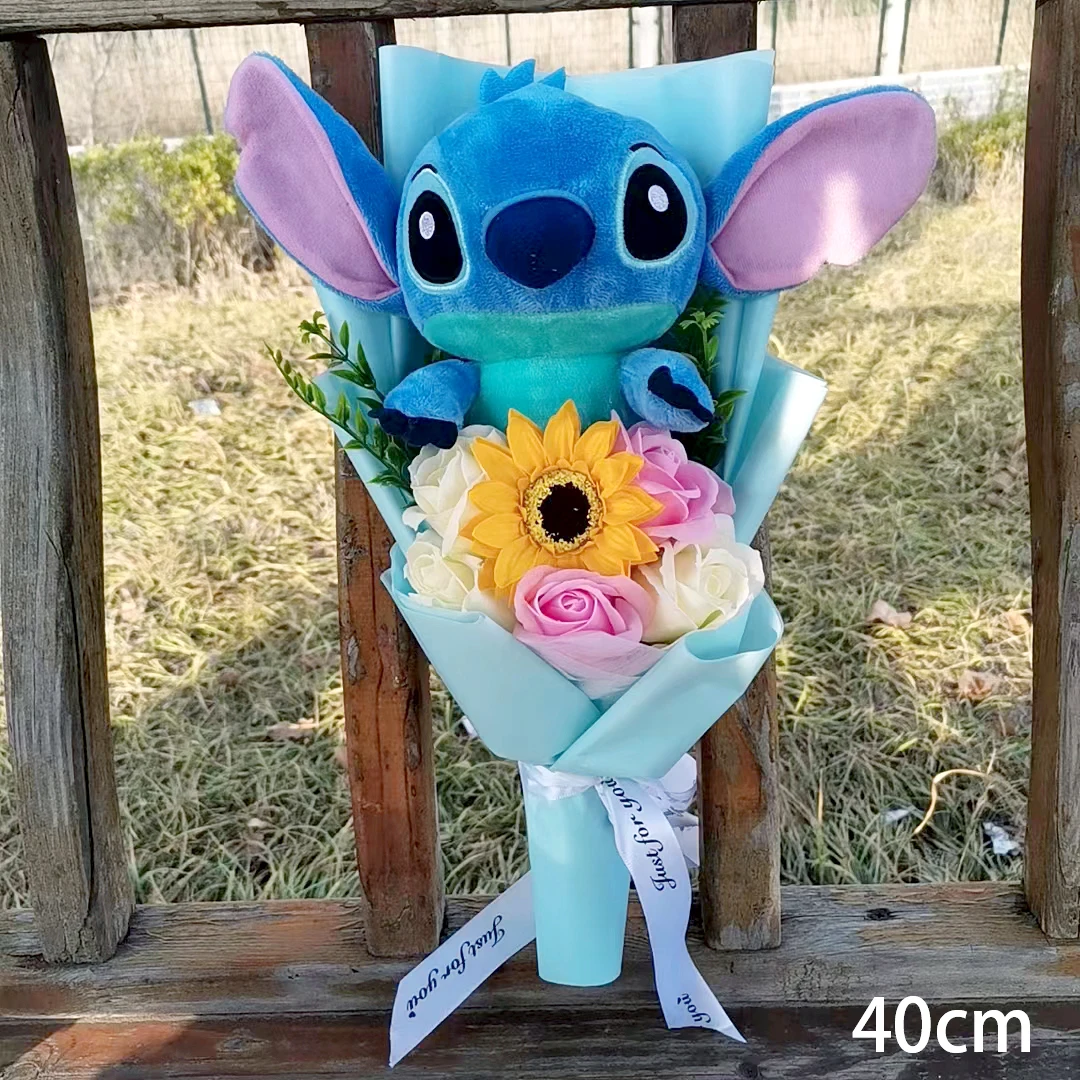 Lilo & Stitch Bouquet Major Holiday Gift PVC Rose Sunflower Anime Stuffed Doll Birthday Girl Valentine'S Christmas Day Girl Gift Lilo & Stitch Bouquet Major Holiday Gift PVC Rose Sunflower Anime Stuffed Doll Birthday Girl Valentine'S Christmas Day Girl Gift