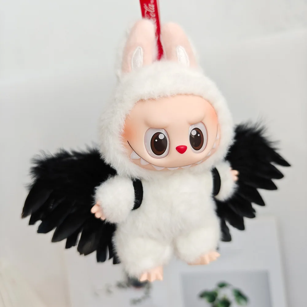 Doll Clothes Outfit Accessories for 15-17cm Labubu Black White Angel Feather Wings DIY Mini Dolls Clothing Girl Gift Doll Clothes Outfit Accessories for 15-17cm Labubu Black White Angel Feather Wings DIY Mini Dolls Clothing Girl Gift