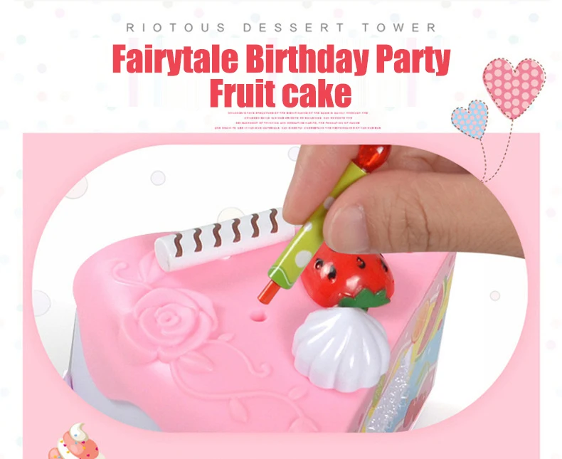 Kids Toy Simulation DIY Birthday Cake Model Kitchen Pretend Play House Cutting Fruit Food Toy for Toddler Children Gift Boy Girl