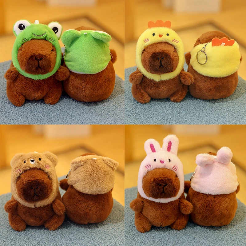 Cartoon Capybara Plush Keychain Bag Pendant Hanging Decoration Cute Stuffed Doll Toy Desktop Doll Ornament Car Keyring Kids Gift