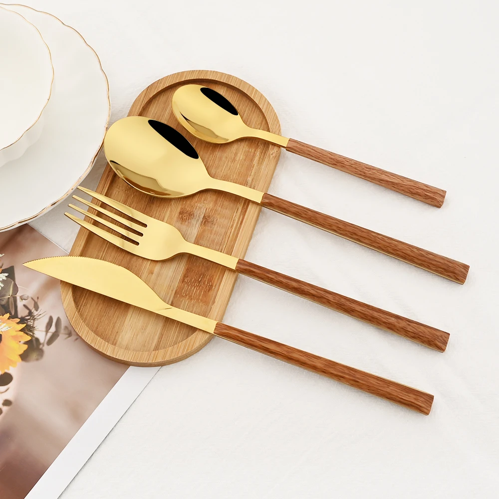 16/24/30Pcs Stainless Steel Imitation Wooden Handle Cutlery Set Dinnerware Clamp Western Tableware Knife Fork Tea Spoon 16/24/30Pcs Stainless Steel Imitation Wooden Handle Cutlery Set Dinnerware Clamp Western Tableware Knife Fork Tea Spoon