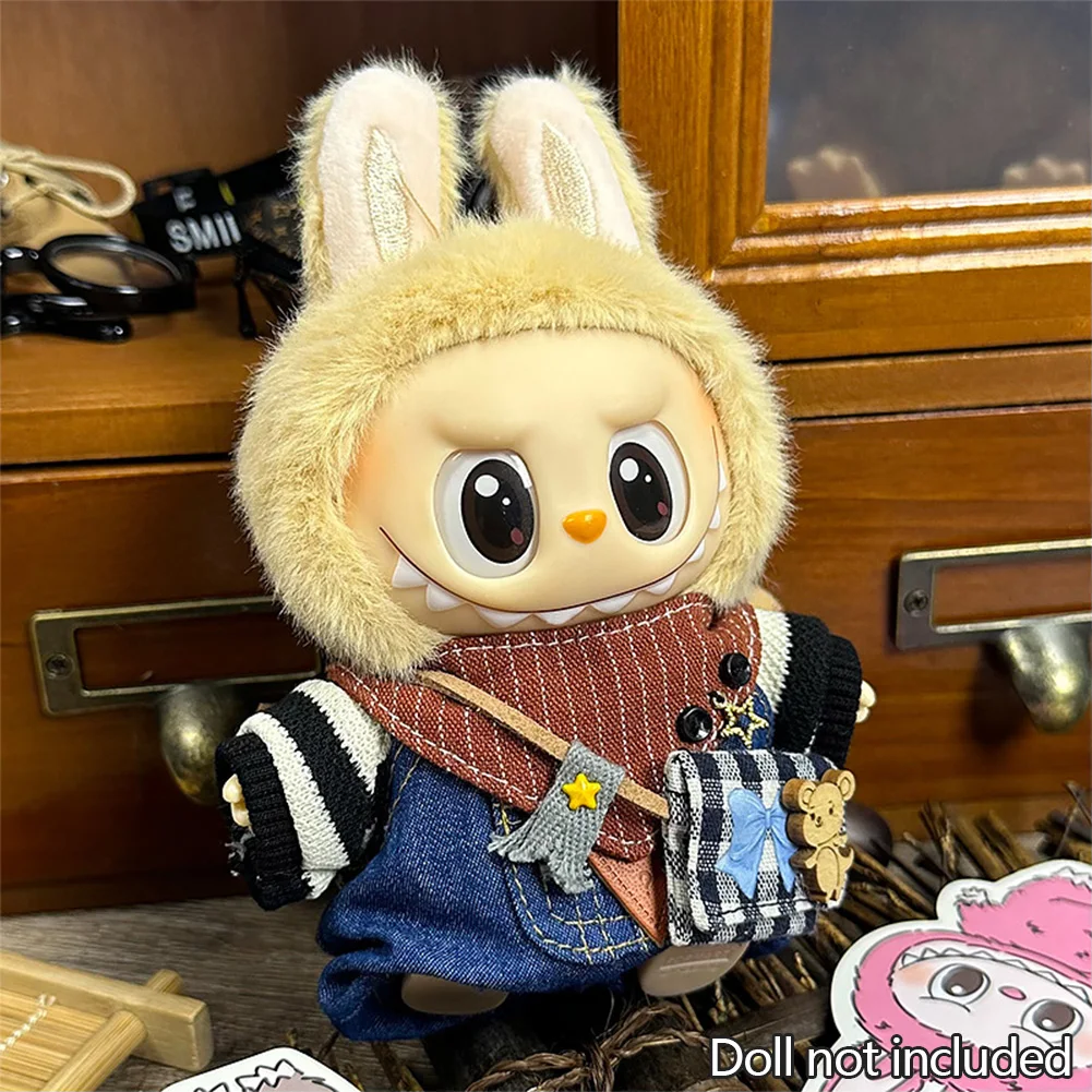 For 17cm Labubu Dolls Accessories DIY Doll Clothes Heartbeat Long Eared Furry Rabbit Costume Cartoon Dress Up Labubu Outfit For 17cm Labubu Dolls Accessories DIY Doll Clothes Heartbeat Long Eared Furry Rabbit Costume Cartoon Dress Up Labubu Outfit