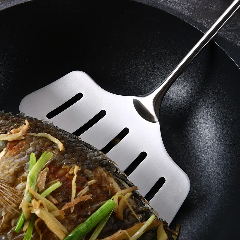 Large Stainless Steel Fish Frying Spatula Egg Pan Scoop Nonstick Long Wood Handle Steak Slotted Flat Shovel Kitchen Cooking Tool Large Stainless Steel Fish Frying Spatula Egg Pan Scoop Nonstick Long Wood Handle Steak Slotted Flat Shovel Kitchen Cooking Tool
