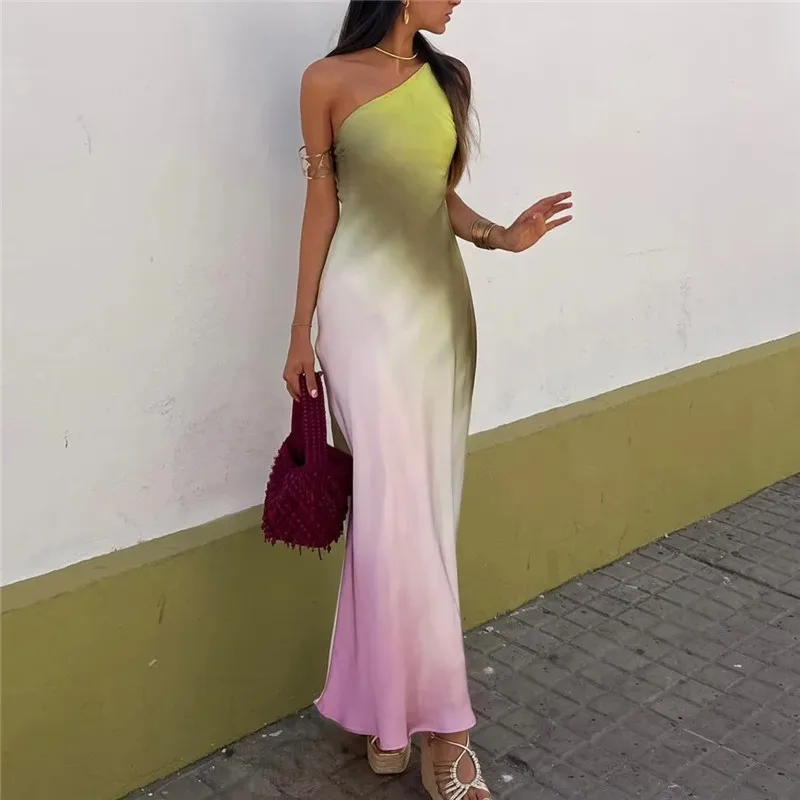 TRAF Tie Dye Long Dress Women Asymmertic Satin Backless Dress Woman Off Shoulder Sexy Evening Party Dresses Midi Summer Dresses TRAF Tie Dye Long Dress Women Asymmertic Satin Backless Dress Woman Off Shoulder Sexy Evening Party Dresses Midi Summer Dresses