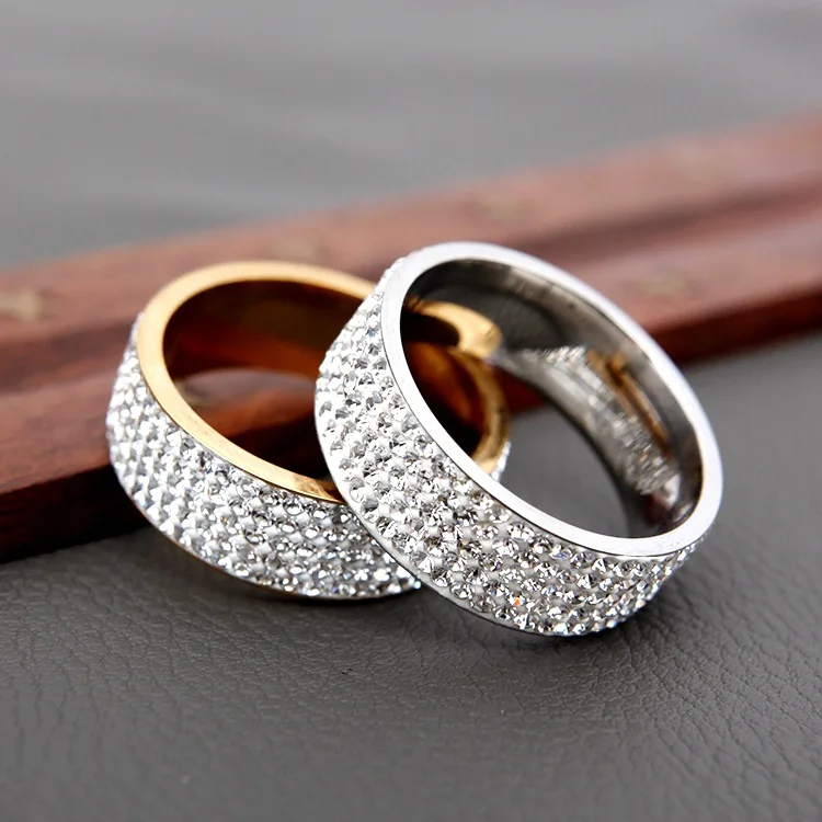 Hot Sale Vintage Retro Style Steel Ring for Women 5 Row Clear Crystal Jewelry Fashion Stainless Steel Engagement Wedding Rings Hot Sale Vintage Retro Style Steel Ring for Women 5 Row Clear Crystal Jewelry Fashion Stainless Steel Engagement Wedding Rings