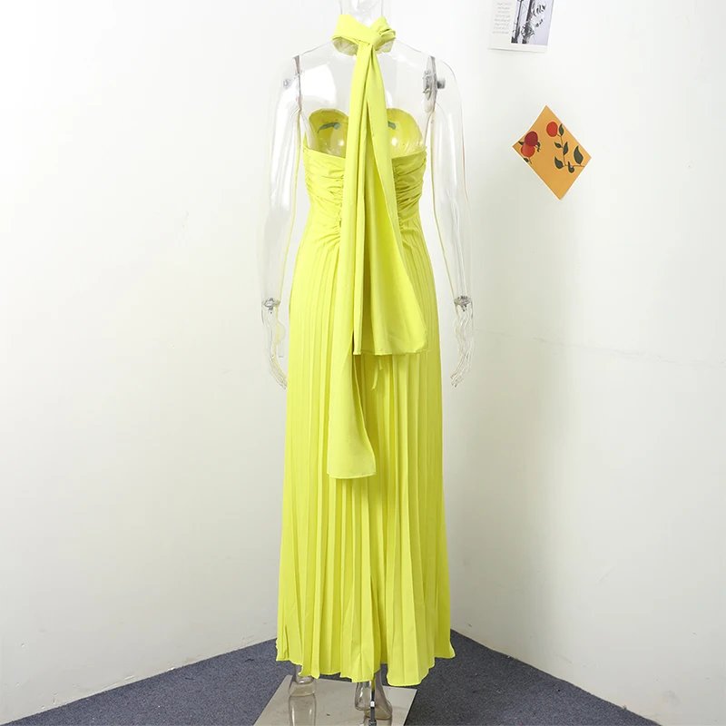 Strapless Ribbon Maxi Dress Women Elegant Sleeveless Backless Pleated Party Dresses Female 2025 Summer Sexy Lady Evening Vestido Strapless Ribbon Maxi Dress Women Elegant Sleeveless Backless Pleated Party Dresses Female 2025 Summer Sexy Lady Evening Vestido