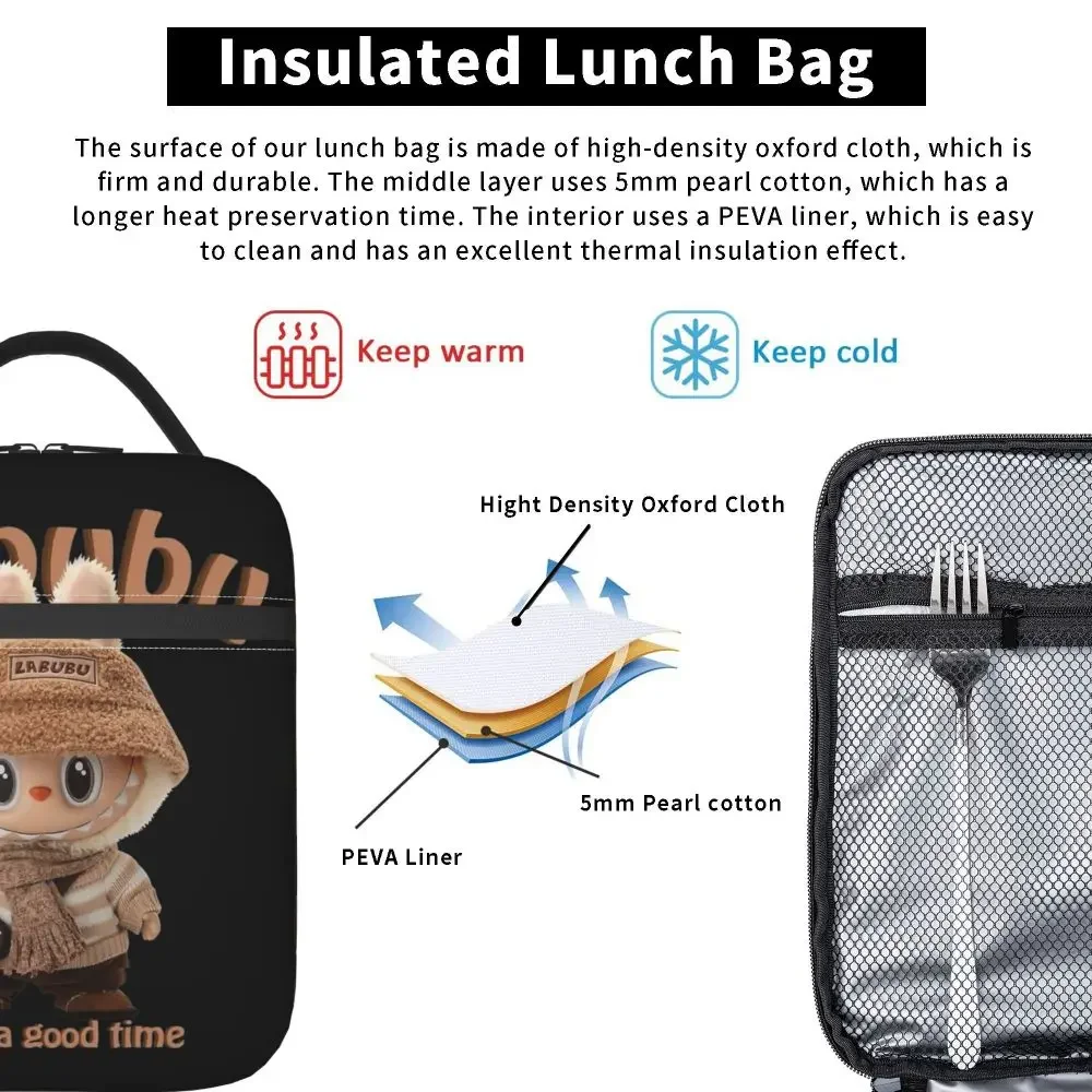 Labubu Nude Have A Good Time Popmart Merch Insulated Lunch Bag For Office Food Container Portable Cooler Thermal Bento Box Labubu Nude Have A Good Time Popmart Merch Insulated Lunch Bag For Office Food Container Portable Cooler Thermal Bento Box