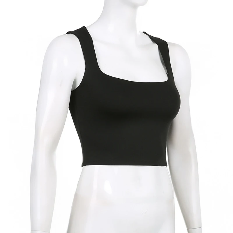Sleeveless  Collar Crop Top Women Tank Tops Casual   Y2K  Summer 2024  Black T Shirts Sexy