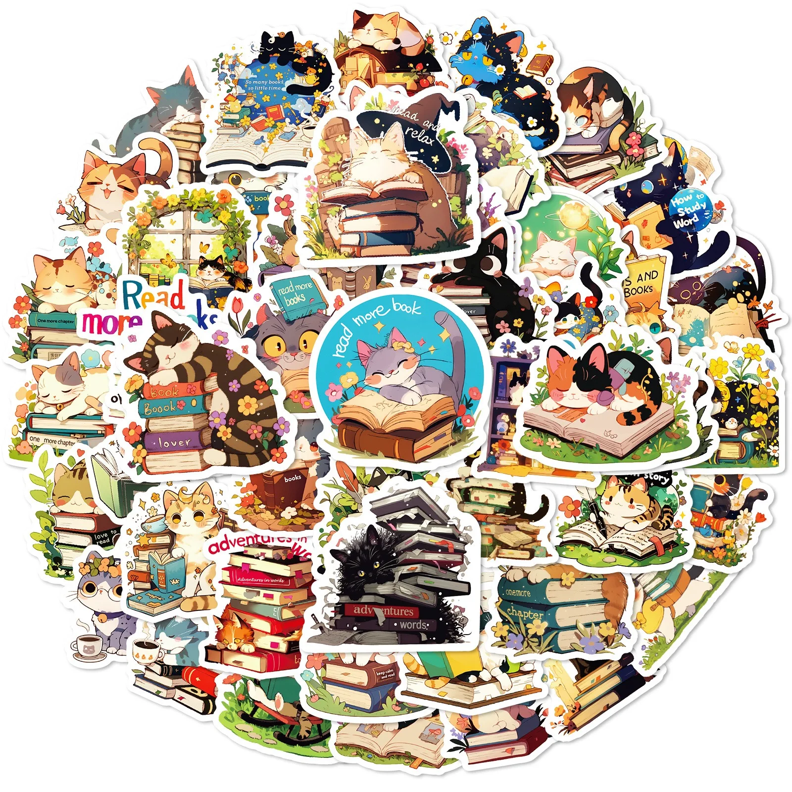 10/50pcs Cute Animal Cat Reading Book Kindle Creative Stickers Personality Decals Kid Toy Skateboard Guitar Refrigerator Sticker