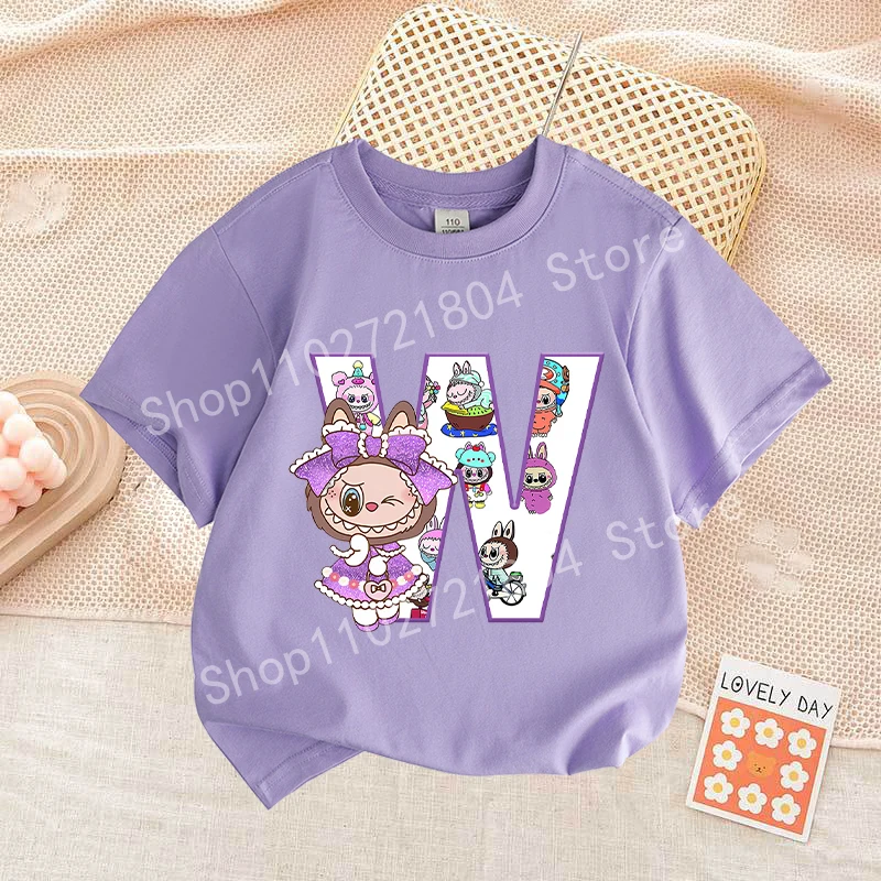 Labubu Letter A-Z Print T-shirt Cotton Summer Outdoor Wear Short Sleeve Girls Clothes Cute Top Cartoon Children Clothing Toddler Labubu Letter A-Z Print T-shirt Cotton Summer Outdoor Wear Short Sleeve Girls Clothes Cute Top Cartoon Children Clothing Toddler
