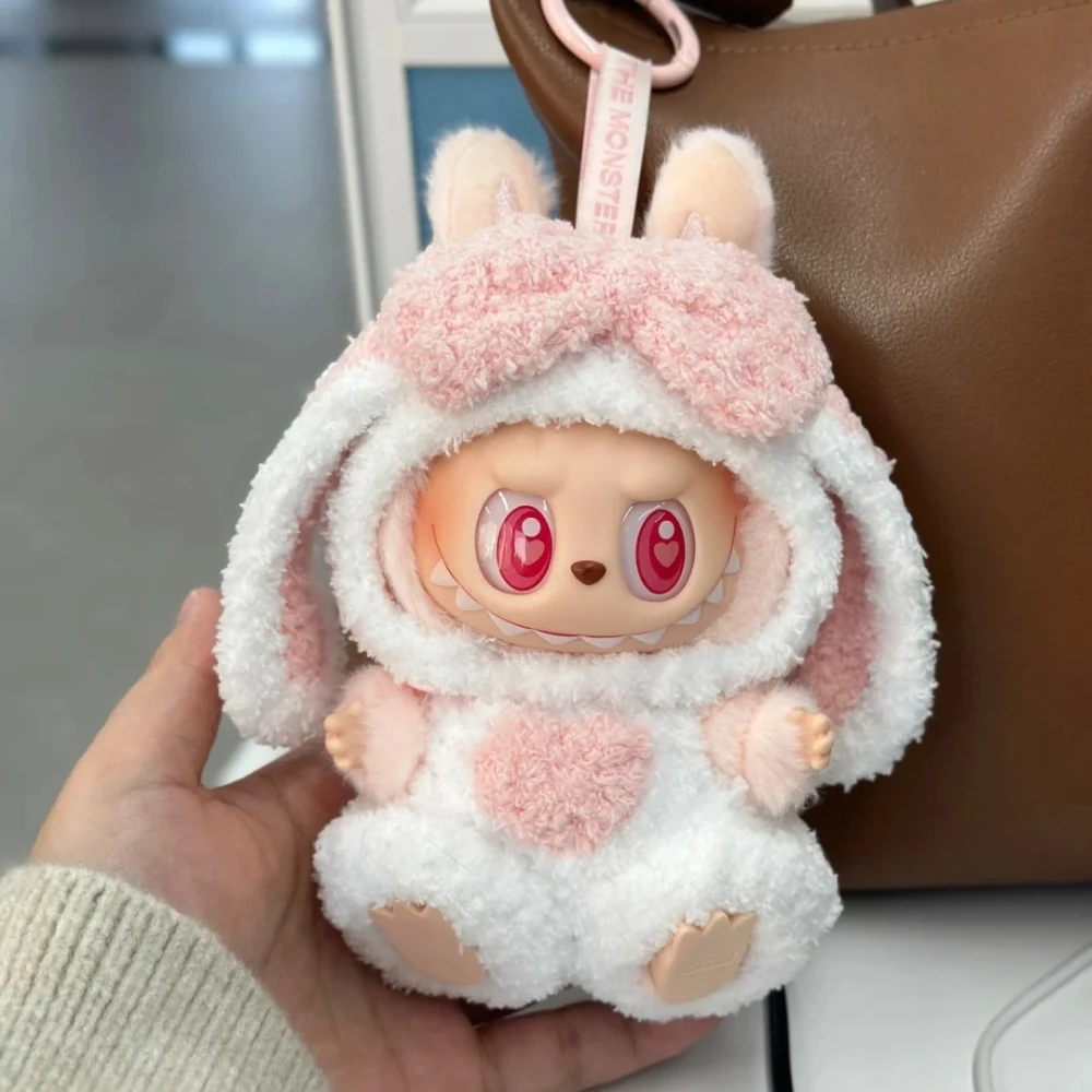 For 17cm Labubu Dolls Accessories DIY Doll Clothes Heartbeat Long Eared Furry Rabbit Costume Cartoon Dress Up Labubu Outfit