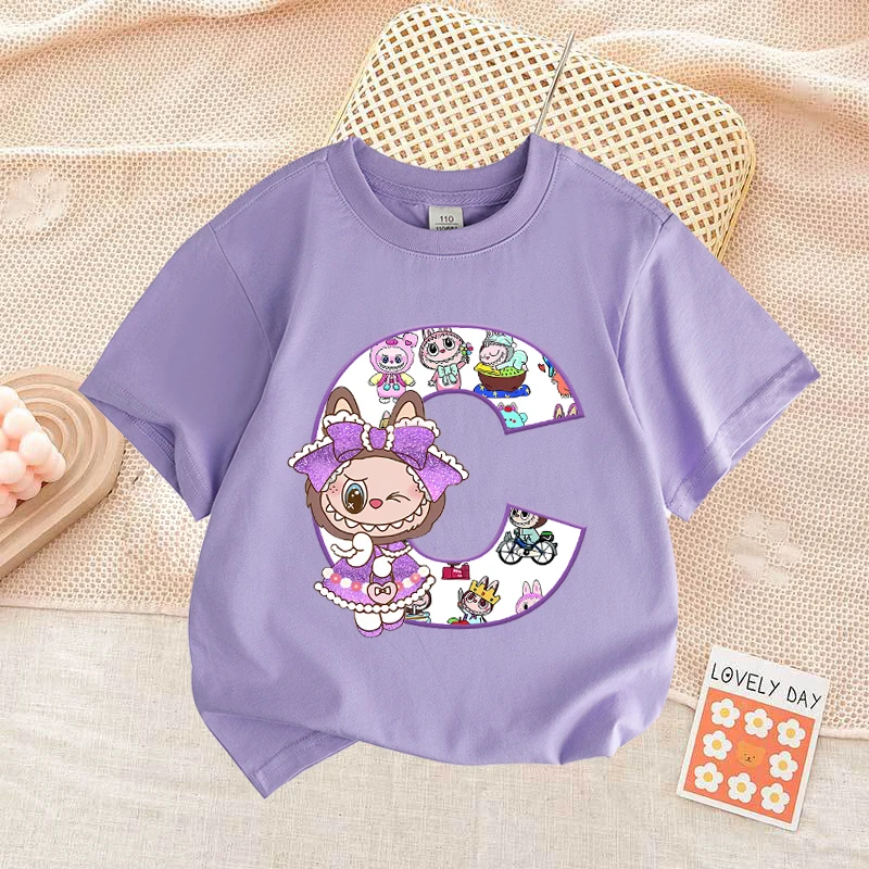 Labubu Letter A-Z Print T-shirt Cotton Summer Outdoor Wear Short Sleeve Girls Clothes Cute Top Cartoon Children Clothing Toddler Labubu Letter A-Z Print T-shirt Cotton Summer Outdoor Wear Short Sleeve Girls Clothes Cute Top Cartoon Children Clothing Toddler