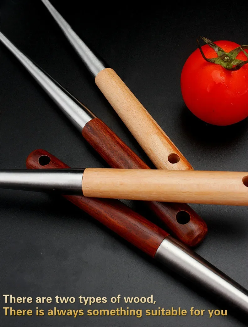 304 Stainless Steel Spatula Spoon With Wooden Handle Lengthened Cooking Spoon Anti-Scalding Cooking Shovel Kitchenware 304 Stainless Steel Spatula Spoon With Wooden Handle Lengthened Cooking Spoon Anti-Scalding Cooking Shovel Kitchenware