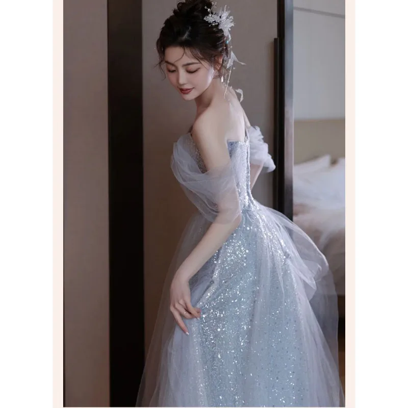 Y2k Evening Dresses Women's 2025 New Summer Banquet Long Dress Slim Sexy Light Luxury Art Test Host Adult Birthday Party Dress