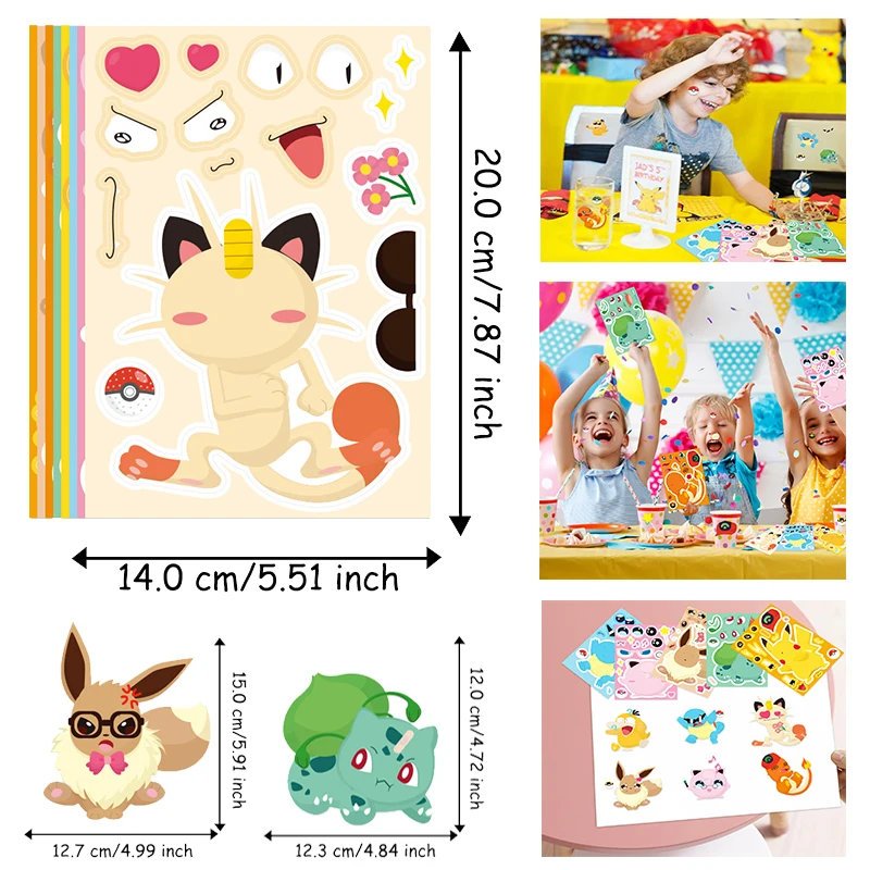 16Sheets Pokemon Puzzle Make a Face Stickers Pikachu Diy Cartoon Decal Assemble Jigsaw Children Gift Toy Party Favors for Kids 16Sheets Pokemon Puzzle Make a Face Stickers Pikachu Diy Cartoon Decal Assemble Jigsaw Children Gift Toy Party Favors for Kids