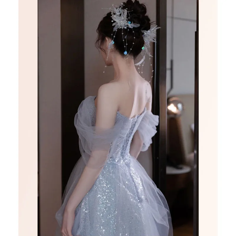 Y2k Evening Dresses Women's 2025 New Summer Banquet Long Dress Slim Sexy Light Luxury Art Test Host Adult Birthday Party Dress