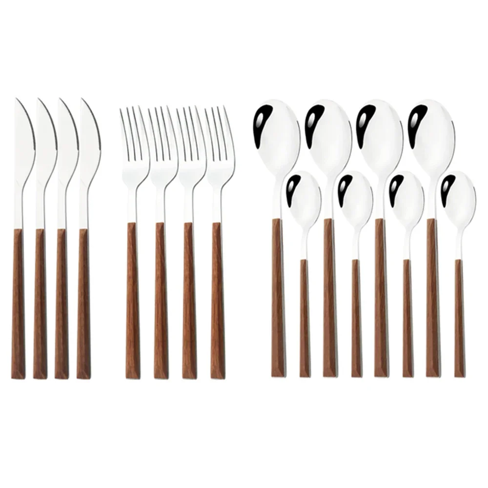 16/24/30Pcs Stainless Steel Imitation Wooden Handle Cutlery Set Dinnerware Clamp Western Tableware Knife Fork Tea Spoon 16/24/30Pcs Stainless Steel Imitation Wooden Handle Cutlery Set Dinnerware Clamp Western Tableware Knife Fork Tea Spoon