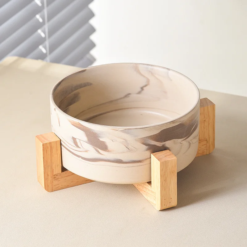 Marbling Ceramic Cat and Dog Bowl Medium Large Dog Feeding and Feeding Double Bowl with Wooden Rack Pet Puppy Accessories Marbling Ceramic Cat and Dog Bowl Medium Large Dog Feeding and Feeding Double Bowl with Wooden Rack Pet Puppy Accessories