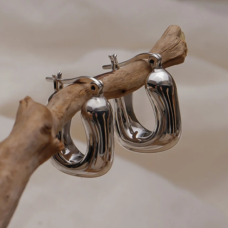 Foxanry Minimalist Silver Color Wedding Earrings for Women Couples New Fashion Vintage Geometric Handmade Ear Jewelry Gifts