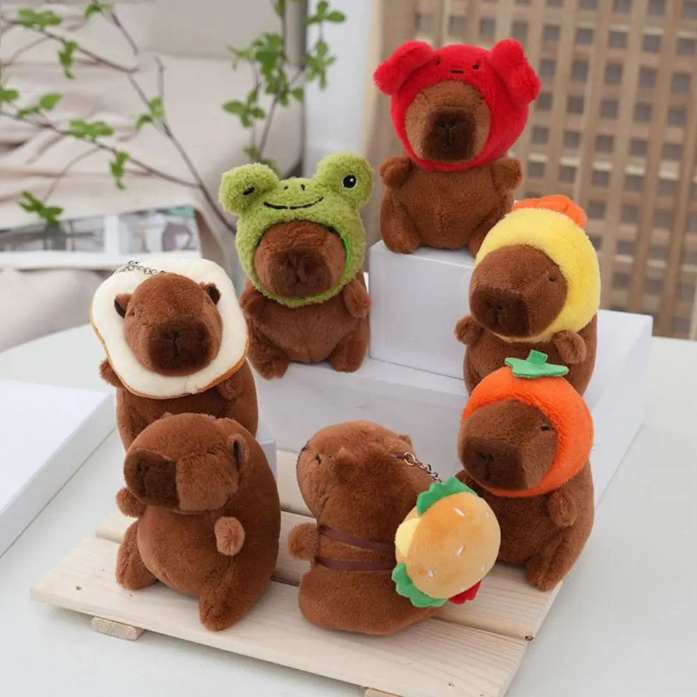Cute Multicolor Plush Capybara Keychain Toy Cartoon Capybara Headgear Capybara Doll Accessories Guinea Pig Fluffty Animal Doll