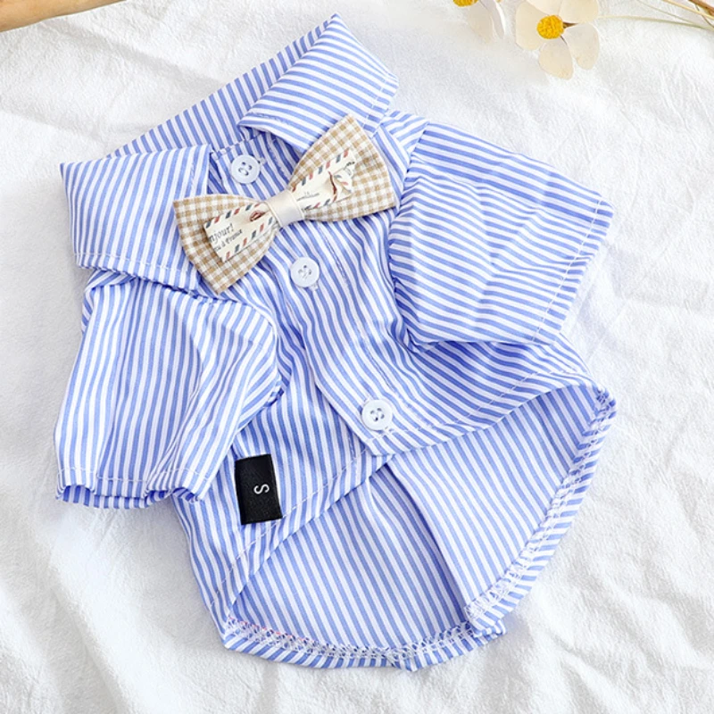 Pet Dog Clothes Bowknot Striped Shirts Thin Summer Blue Fashion Chihuahua Stripe Shirt for Small Dogs Clothing Wholesale Pet Dog Clothes Bowknot Striped Shirts Thin Summer Blue Fashion Chihuahua Stripe Shirt for Small Dogs Clothing Wholesale