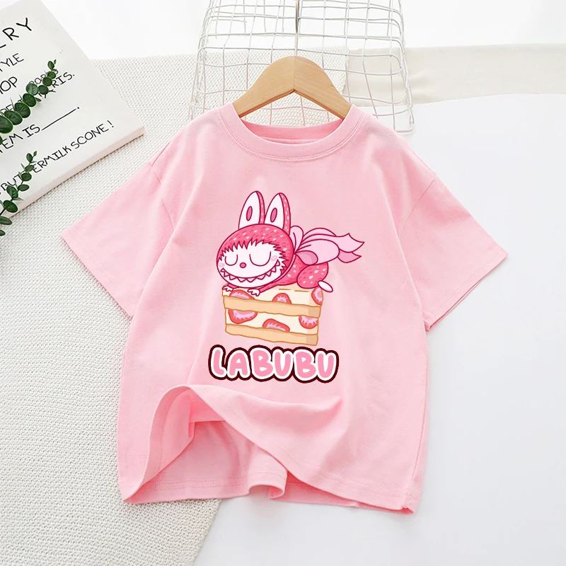 Labubu Girl Pink T-shirt Cotton Cute Anime Tees Short Sleeve Trend Kawaii Cartoon Kids Casual Street Clothes Party Birthday Gift Labubu Girl Pink T-shirt Cotton Cute Anime Tees Short Sleeve Trend Kawaii Cartoon Kids Casual Street Clothes Party Birthday Gift