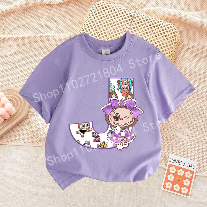 Labubu Letter A-Z Print T-shirt Cotton Summer Outdoor Wear Short Sleeve Girls Clothes Cute Top Cartoon Children Clothing Toddler Labubu Letter A-Z Print T-shirt Cotton Summer Outdoor Wear Short Sleeve Girls Clothes Cute Top Cartoon Children Clothing Toddler