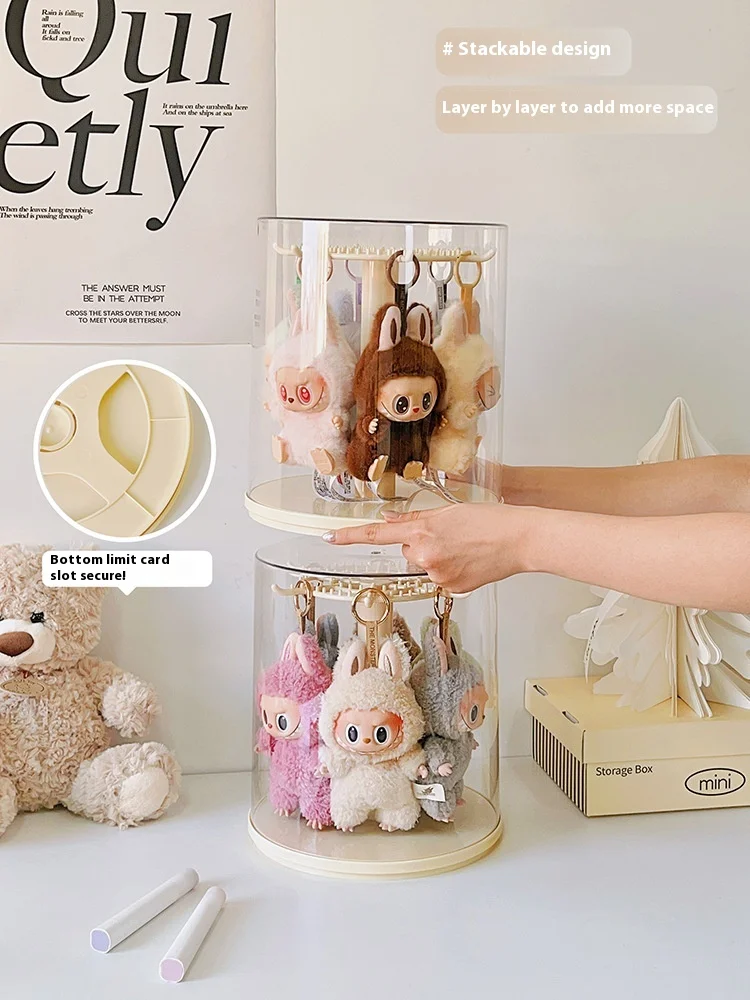 Labubu Pendant Display Box Rotating Transparent Labubu Doll Handmade Blind Box Storage Display Stand Decorative Ornament Gifts