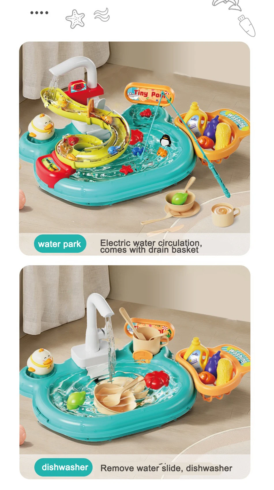 Kids Kitchen Sink Toys Electric Dishwasher Playing Toy With Running Water Pretend Play Food Fishing Toy Role Playing Girls Gift Kids Kitchen Sink Toys Electric Dishwasher Playing Toy With Running Water Pretend Play Food Fishing Toy Role Playing Girls Gift