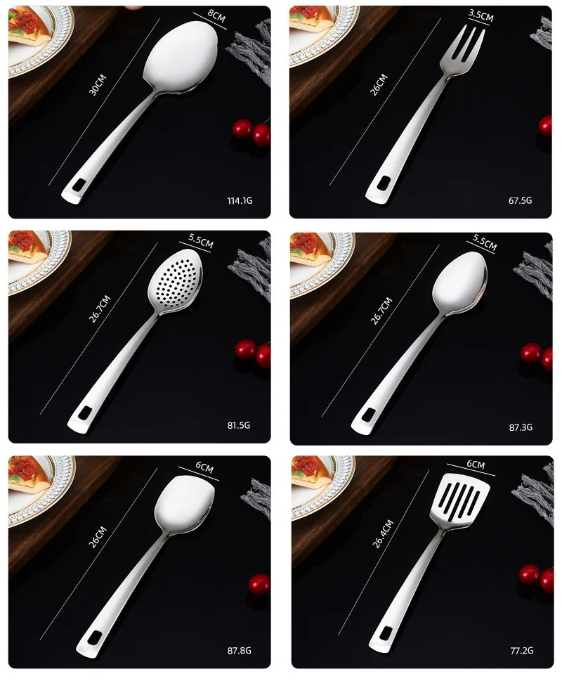 Silver Stainless Steel Soup Spoon Flat Colander Serving Spoon Cake Spatula Leaking Shovel Public Cutlery Set Cooking Utensil Silver Stainless Steel Soup Spoon Flat Colander Serving Spoon Cake Spatula Leaking Shovel Public Cutlery Set Cooking Utensil