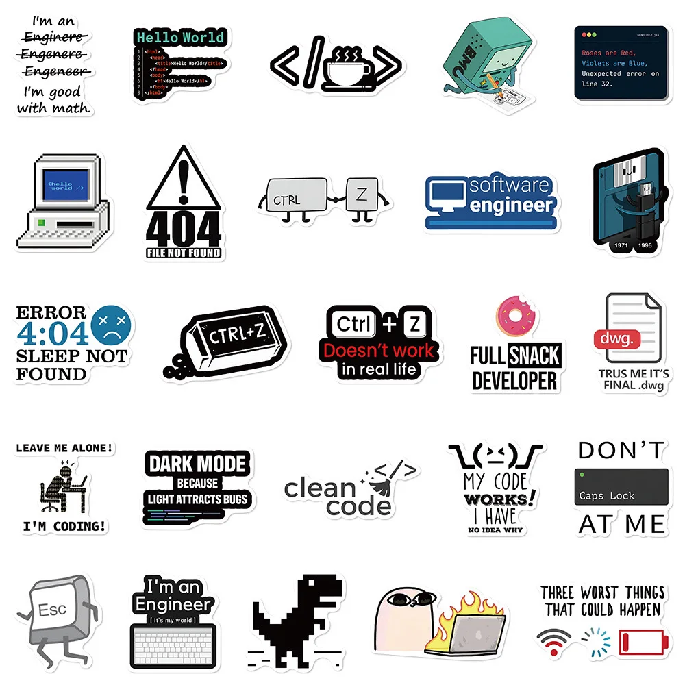 10/50PCS Funny Programming Meme Stickers Java JS Php Docker Html Cloud Language Decals Computer Laptop 404 Network Error Sticker 10/50PCS Funny Programming Meme Stickers Java JS Php Docker Html Cloud Language Decals Computer Laptop 404 Network Error Sticker