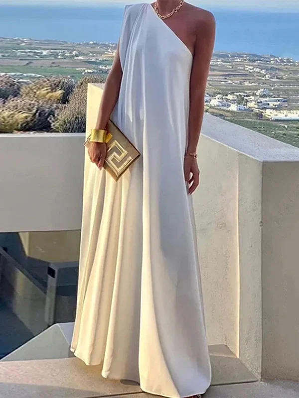 Yeezzi Women's Solid Color Summer One-Shoulder Maxi Dresses 2025 New Loose Asymmetrical Urban Elegant Party Evening Long Dress Yeezzi Women's Solid Color Summer One-Shoulder Maxi Dresses 2025 New Loose Asymmetrical Urban Elegant Party Evening Long Dress