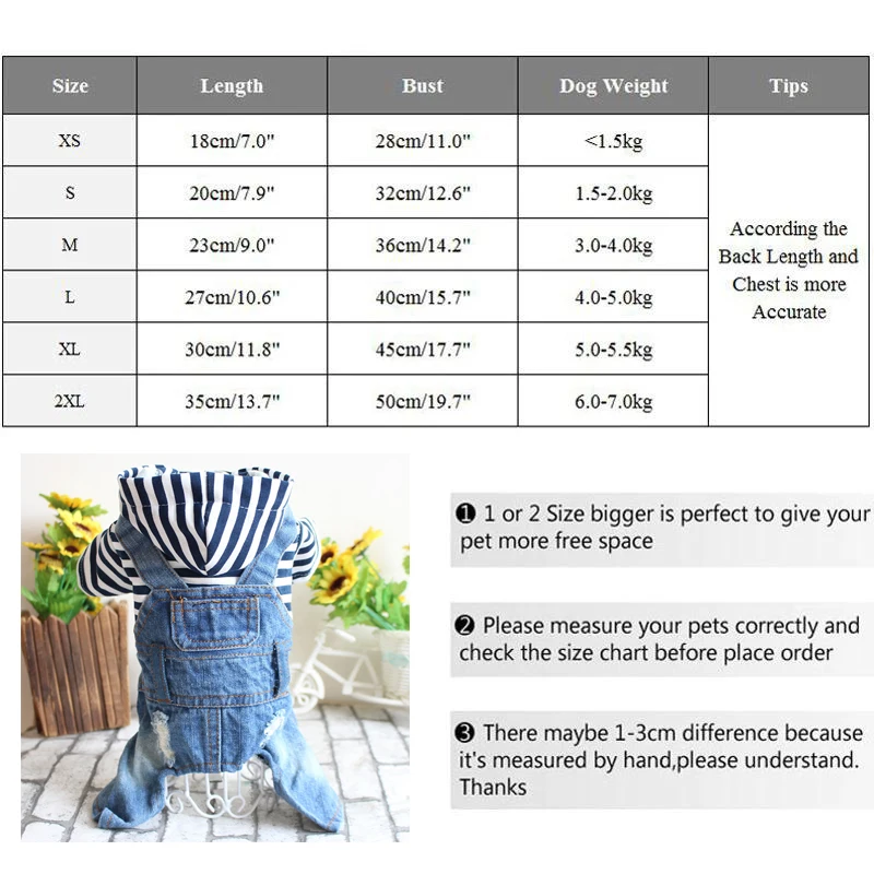 Pet Denim Jumpsuit Dog Jeans Hoodies Cool Blue Coat Medium Small Dogs Classic Jacket Puppy Blue Vintage Washed Vests