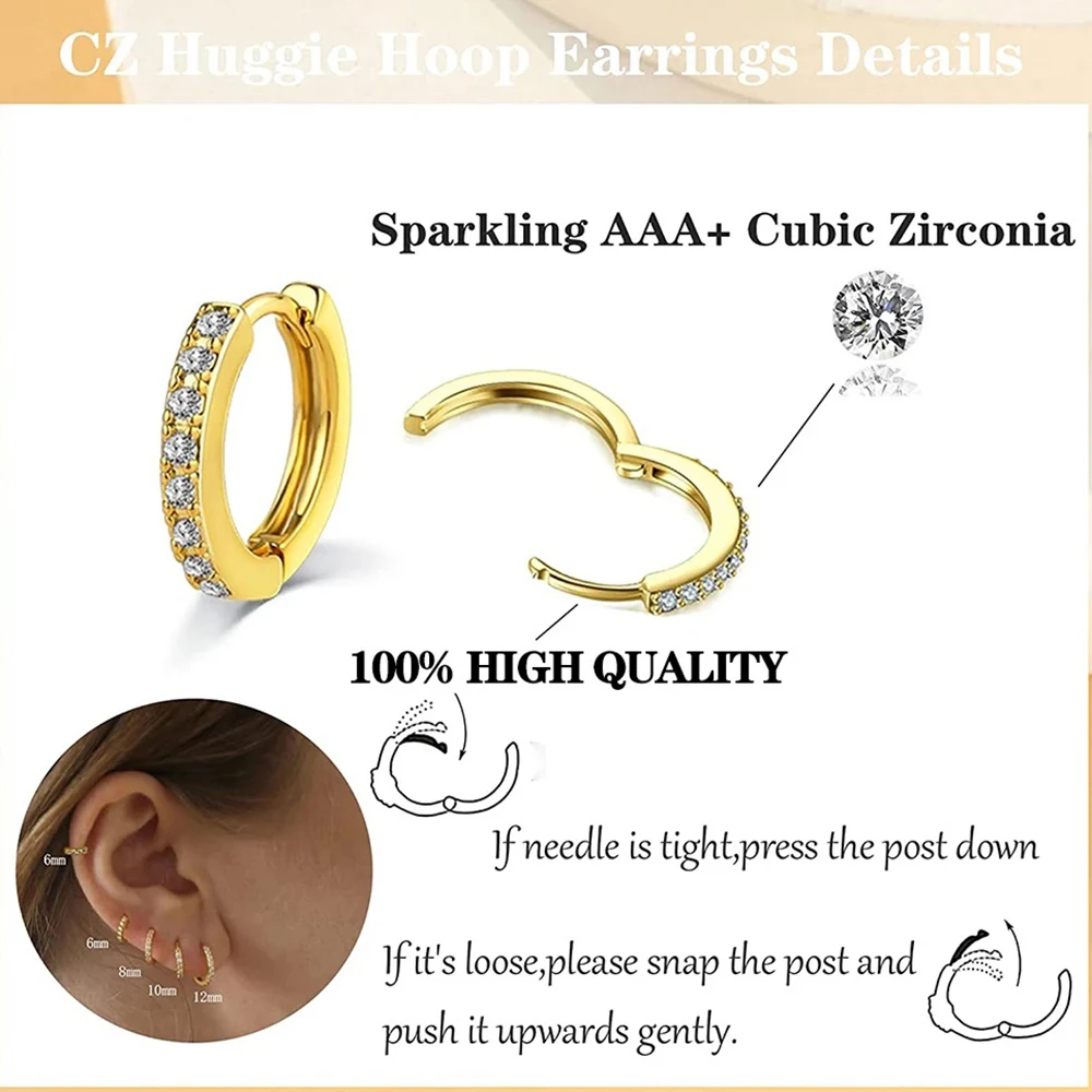 1 Pair Stainless Steel Cubic Zirconia Minimal Hoop Earrings for Women Small Huggie Thin Cartilage Helix Tragus Piercing Jewelry 1 Pair Stainless Steel Cubic Zirconia Minimal Hoop Earrings for Women Small Huggie Thin Cartilage Helix Tragus Piercing Jewelry
