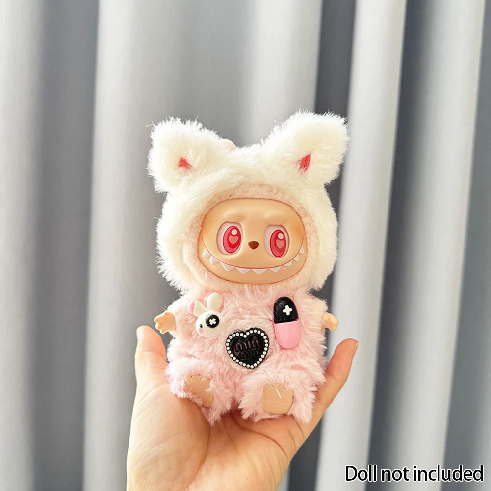 For 17cm Labubu Dolls Accessories DIY Doll Clothes Heartbeat Long Eared Furry Rabbit Costume Cartoon Dress Up Labubu Outfit For 17cm Labubu Dolls Accessories DIY Doll Clothes Heartbeat Long Eared Furry Rabbit Costume Cartoon Dress Up Labubu Outfit