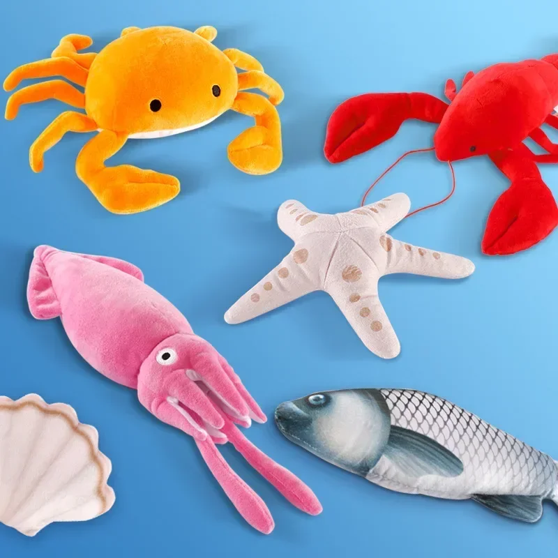 Simulation Lobster Stuffed Animal Toy Squid Crab Starfish Scallop Carp Fish Aquarium Sea Ocean Animal Marine Park Plush Doll