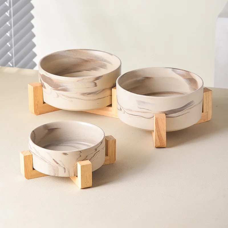 Marbling Ceramic Cat and Dog Bowl Medium Large Dog Feeding and Feeding Double Bowl with Wooden Rack Pet Puppy Accessories Marbling Ceramic Cat and Dog Bowl Medium Large Dog Feeding and Feeding Double Bowl with Wooden Rack Pet Puppy Accessories