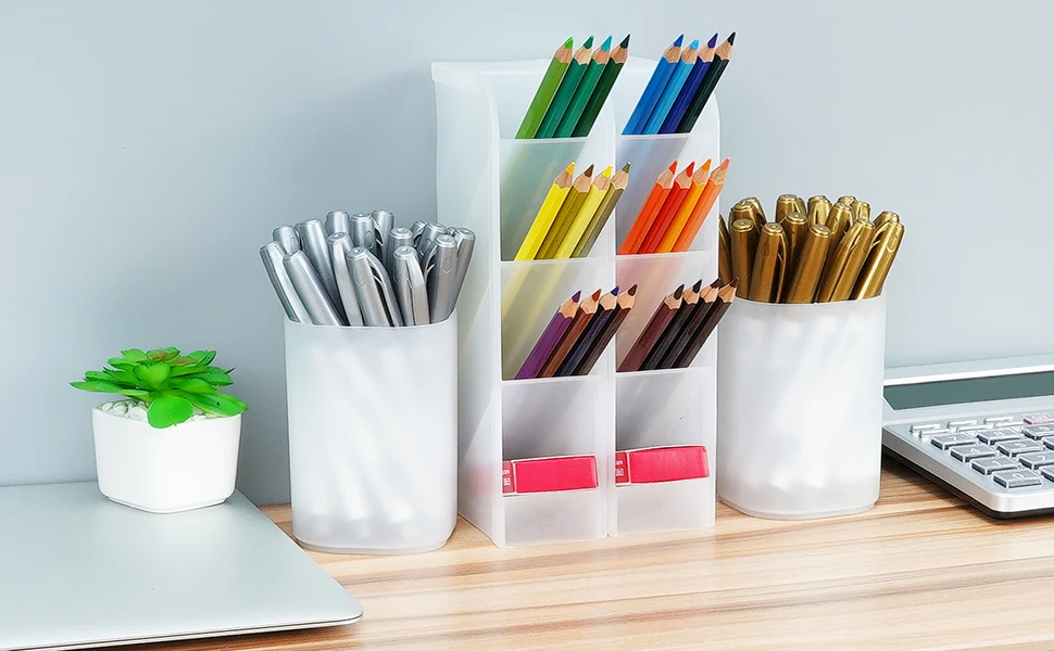 Pen Organizer Desk Organization Cute Desk Pencil Markers Cup Holder Storage Box Set Multi-Functional Stationary for Home Office