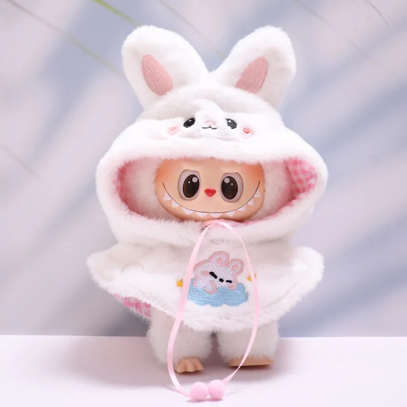 For 17cm Labubu Dolls Accessories DIY Doll Clothes Heartbeat Long Eared Furry Rabbit Costume Cartoon Dress Up Labubu Outfit For 17cm Labubu Dolls Accessories DIY Doll Clothes Heartbeat Long Eared Furry Rabbit Costume Cartoon Dress Up Labubu Outfit