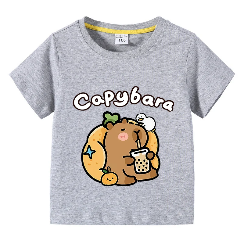 Children Cotton T-shirt Kids Capybara T-shirt 3-10Years Child Boys Cute Capibara Round Neck Tops Tee Kids Clothes For Summer