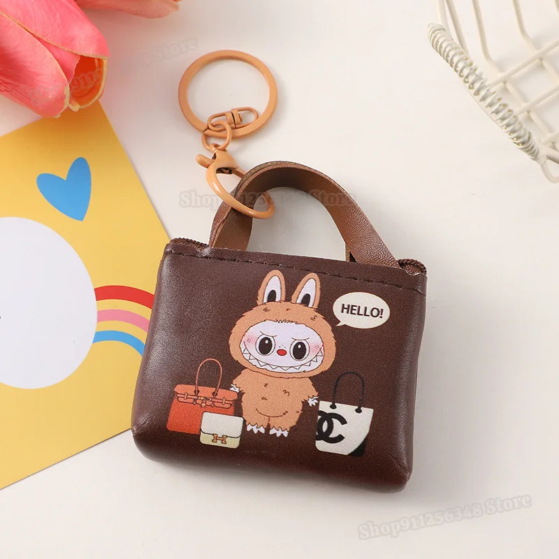 Cartoon Labubu Monster Keyring Exquisite Coin Purse Lightweight Keychain Leather Women's Portable Lipstick Headphone Storage Bag