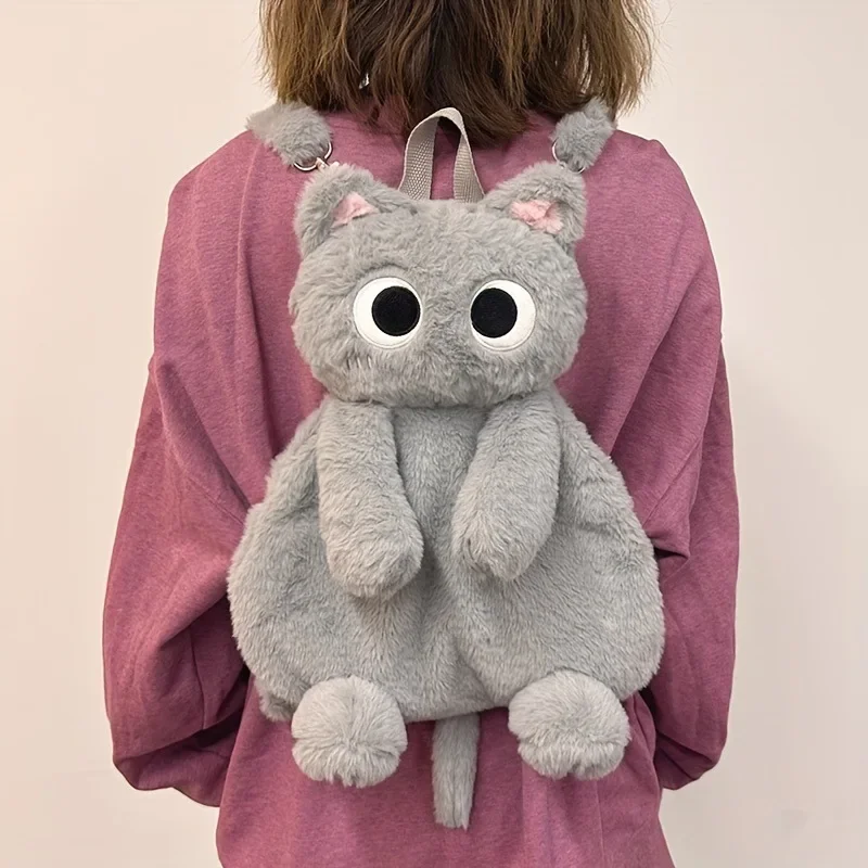 Black Cat Backpacks Big Eyes Kitten Doll Plush Kawaii Stuffed Animals Shoulder Bag Large-capacity Soft Toy Fashion Crossbody Bag