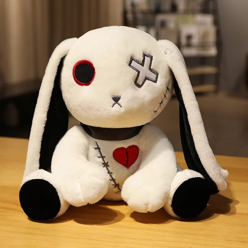 1pc Creepy Goth Bunny Plush Crazy Rabbit Plushie Toys, Spooky Gothic Bunny Stuffed Animal Cute Horror Dreadful Bunny Doll, For H 1pc Creepy Goth Bunny Plush Crazy Rabbit Plushie Toys, Spooky Gothic Bunny Stuffed Animal Cute Horror Dreadful Bunny Doll, For H