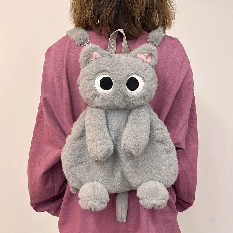 Black Cat Backpacks Big Eyes Kitten Doll Plush Kawaii Stuffed Animals Shoulder Bag Large-capacity Soft Toy Fashion Crossbody Bag