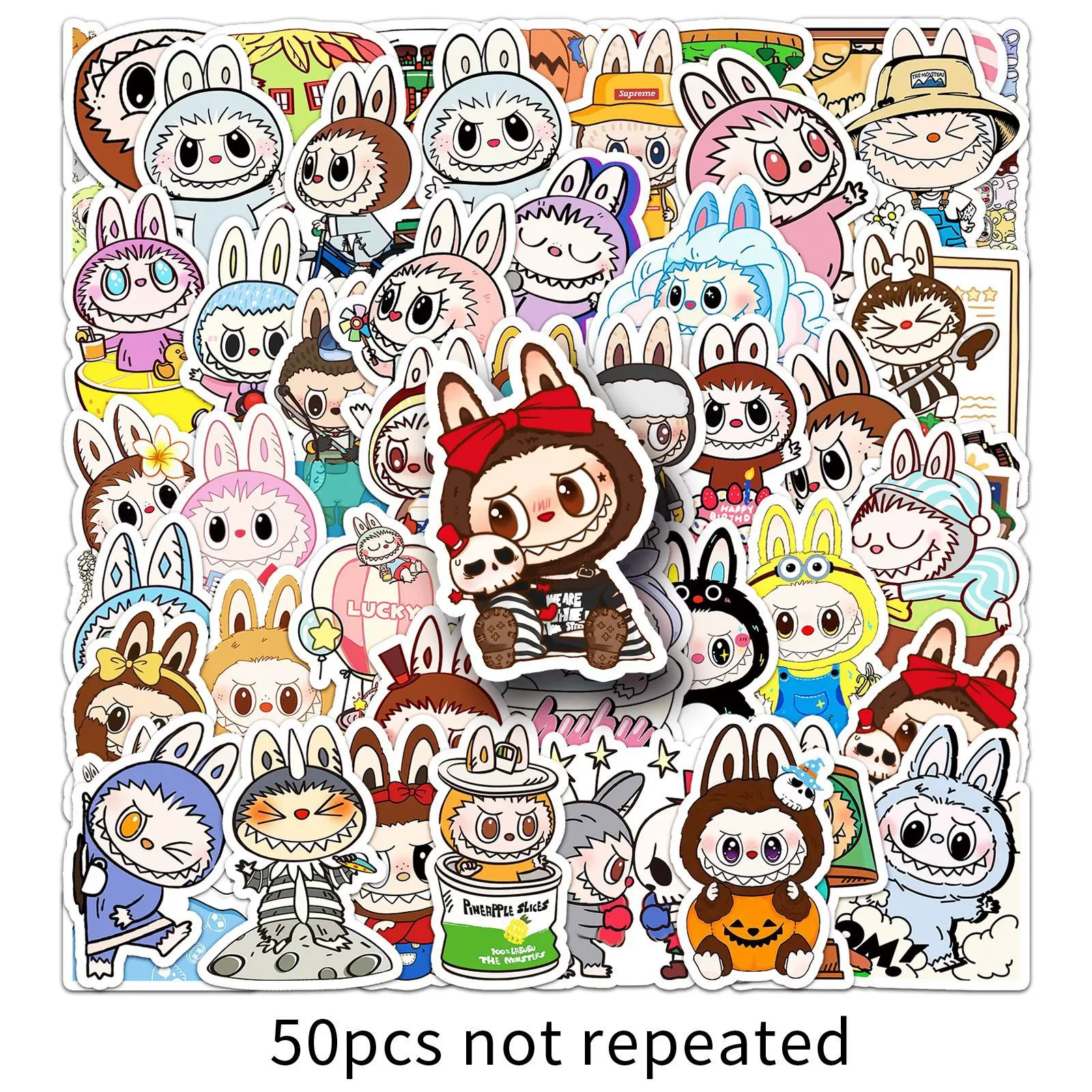 Labubu Stickers Cute Multi-purpose Stickers Waterproof Decorative Refrigerator Computer Stickers 50pcs/bag