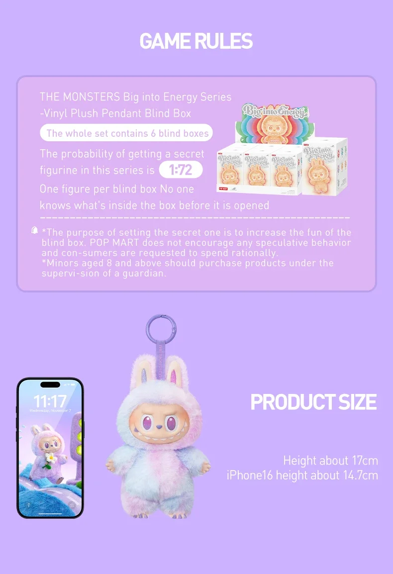 For Labubu V3 2025 New The Monsters Big Into Energy Series Vinyl Pendant Blind Box Kawaii Figure Face Doll Keychain Decor Gift