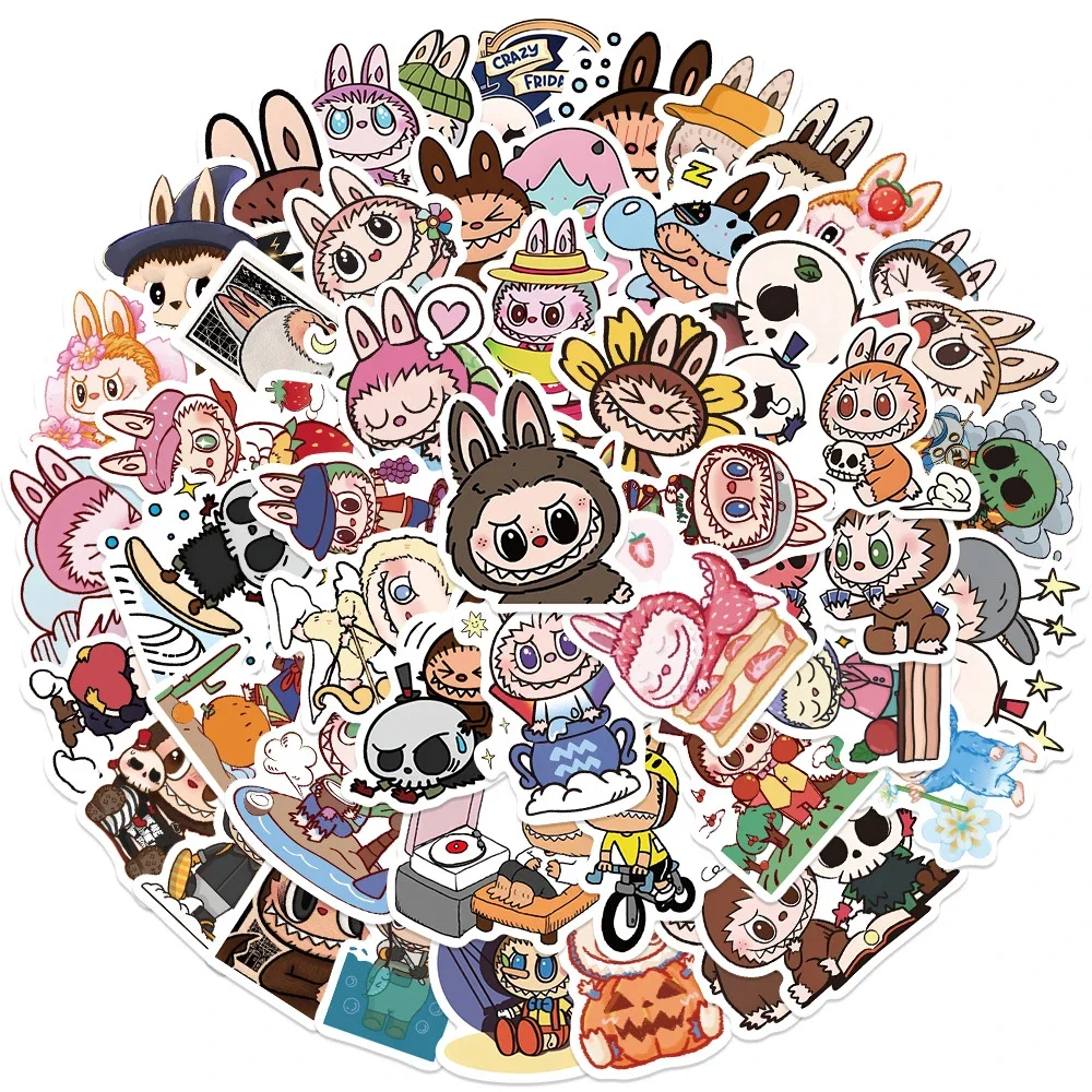50Pcs Cartoon Labubu Stickers Cute Labubu Monster DIY Stickers Scrapbooking Phone Luggage Skateboard Vinyl  Waterproof Decals