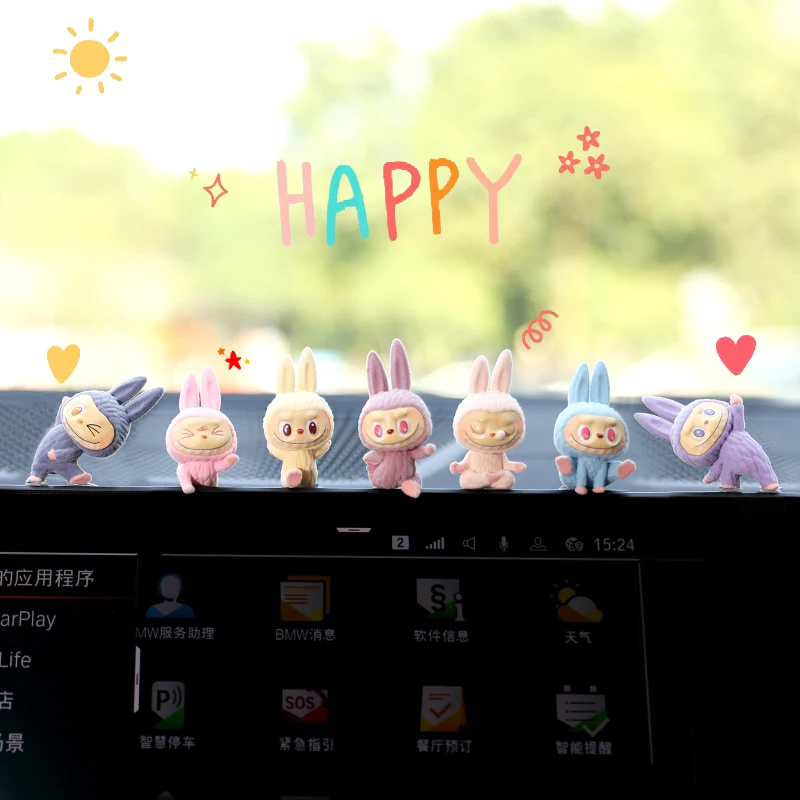 Labubu Car Dashboard Display Toy Blind Box Automotive Interior Decoration Cartoon Yoga Series Center Console Ornament