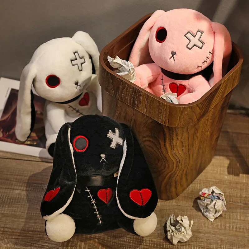 1pc Creepy Goth Bunny Plush Crazy Rabbit Plushie Toys, Spooky Gothic Bunny Stuffed Animal Cute Horror Dreadful Bunny Doll, For H 1pc Creepy Goth Bunny Plush Crazy Rabbit Plushie Toys, Spooky Gothic Bunny Stuffed Animal Cute Horror Dreadful Bunny Doll, For H