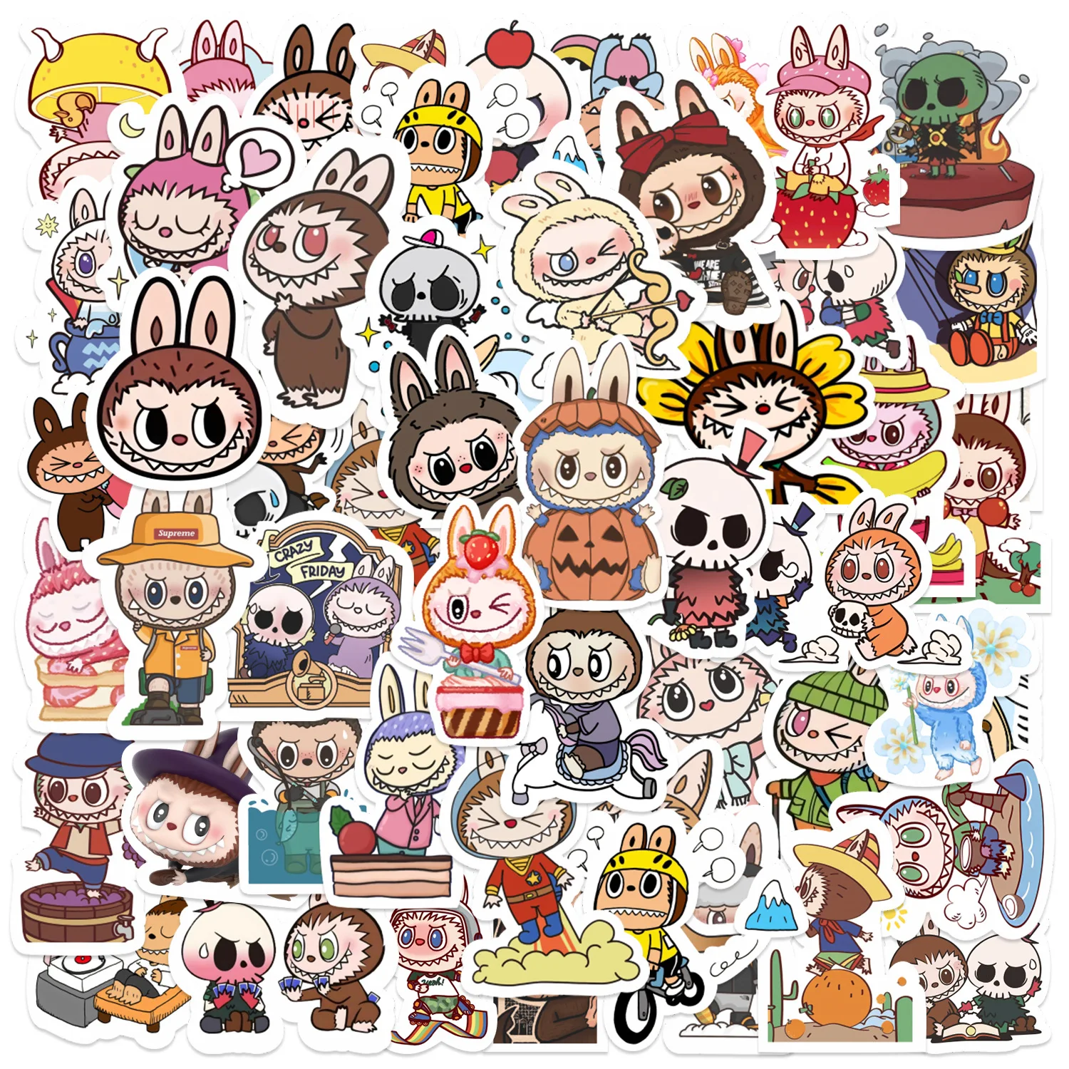 50Pcs Cartoon Labubu Stickers Cute Labubu Monster DIY Stickers Scrapbooking Phone Luggage Skateboard Vinyl  Waterproof Decals